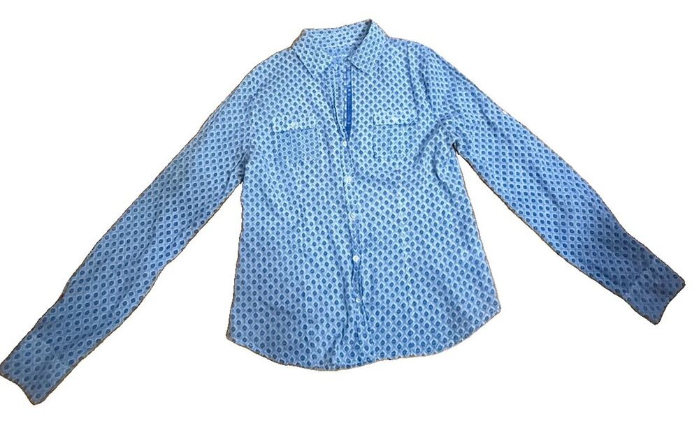 CREME FRAICHE Women’s Melissa Luxury Resort Cotton Blue Blouse India Made Size S
